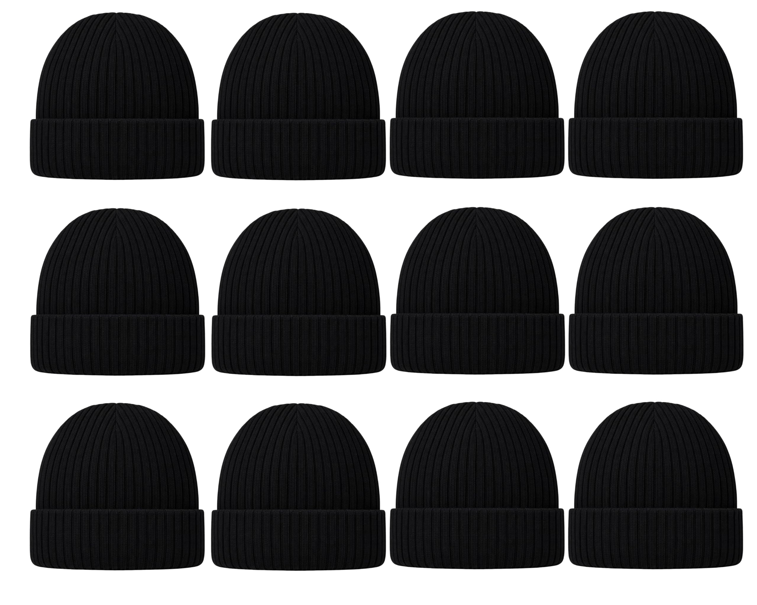 12 Pack Winter Beanie Hats for Men Women, Warm Cozy Knitted Cuffed Skull Cap, Wholesale