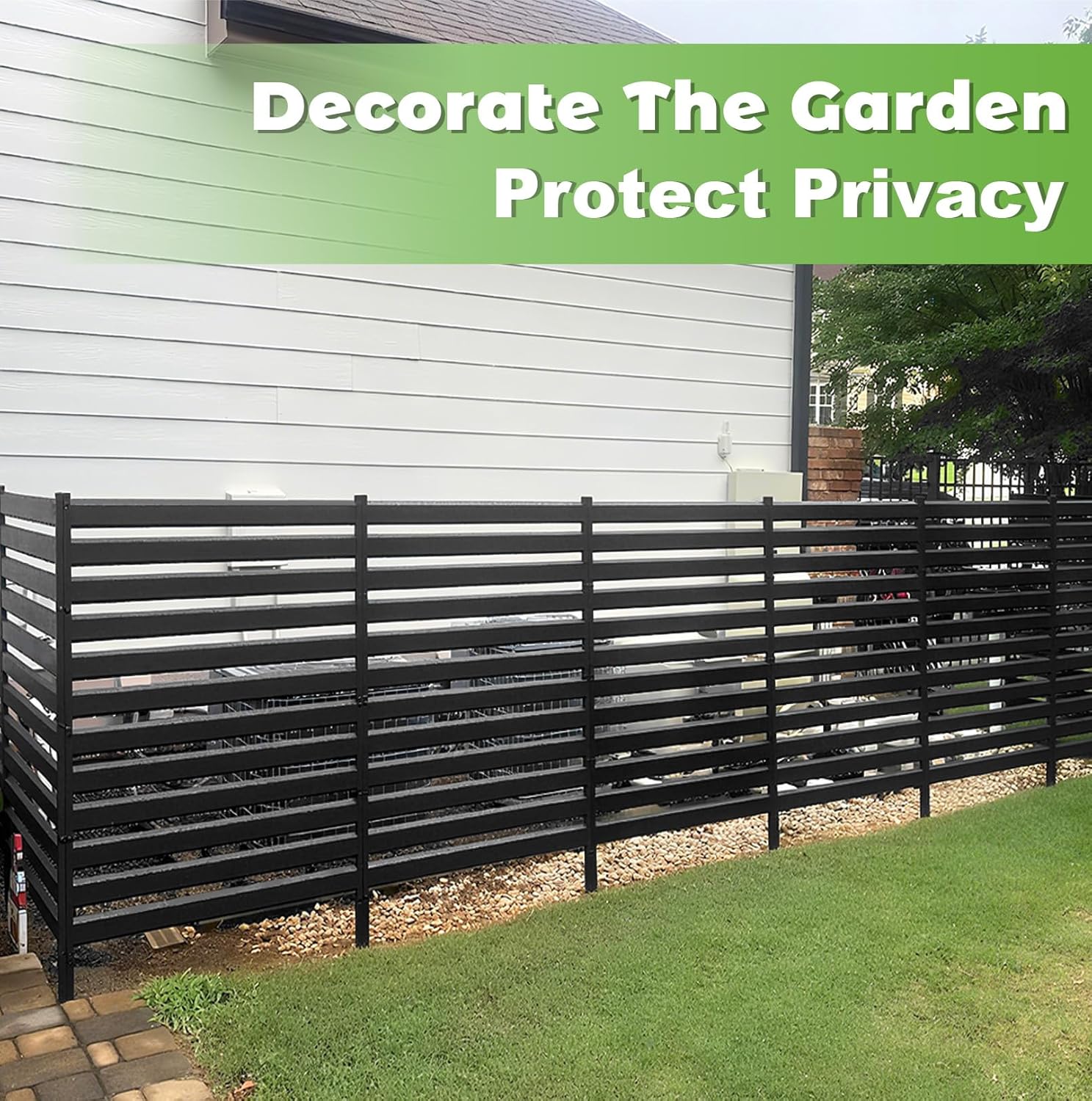38" W x 42" H Air Conditioner Fence Screen, 3 Panels Metal Privacy Fence for Outside Unit, Pool Equipment Enclosure Trash Can Fence, No Dig Backyard Fencing for Outdoor, Black