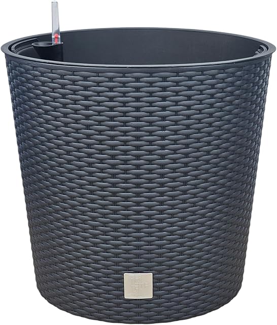 HappyFlower HappyFlower MultiProject Blumentopf Pflanzkübel inkl. Einsatz rund Rattan-Optik 4 Größen 4 Farben Übertöpfe (400, Schwarz)  — Pflanzkübel