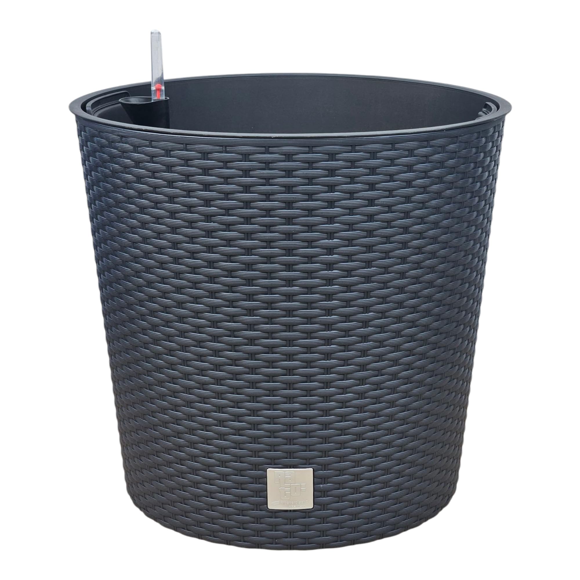 HappyFlower MultiProject Blumentopf Pflanzkübel inkl. Einsatz rund Rattan-Optik 4 Größen 4 Farben Übertöpfe (400, Schwarz)