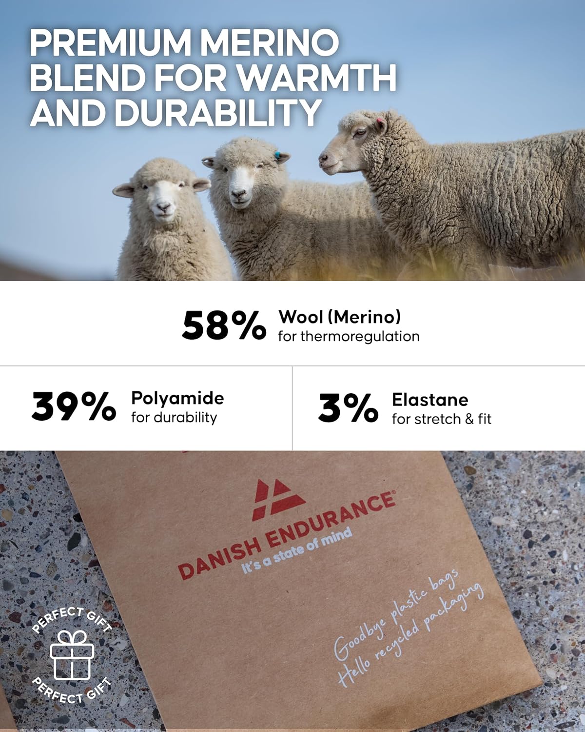 DANISH ENDURANCE Merino Wool Hiking Liner Socks for Men & Women, Lightweight & Breathable Socks for Outdoors, 2 or 4-Pack