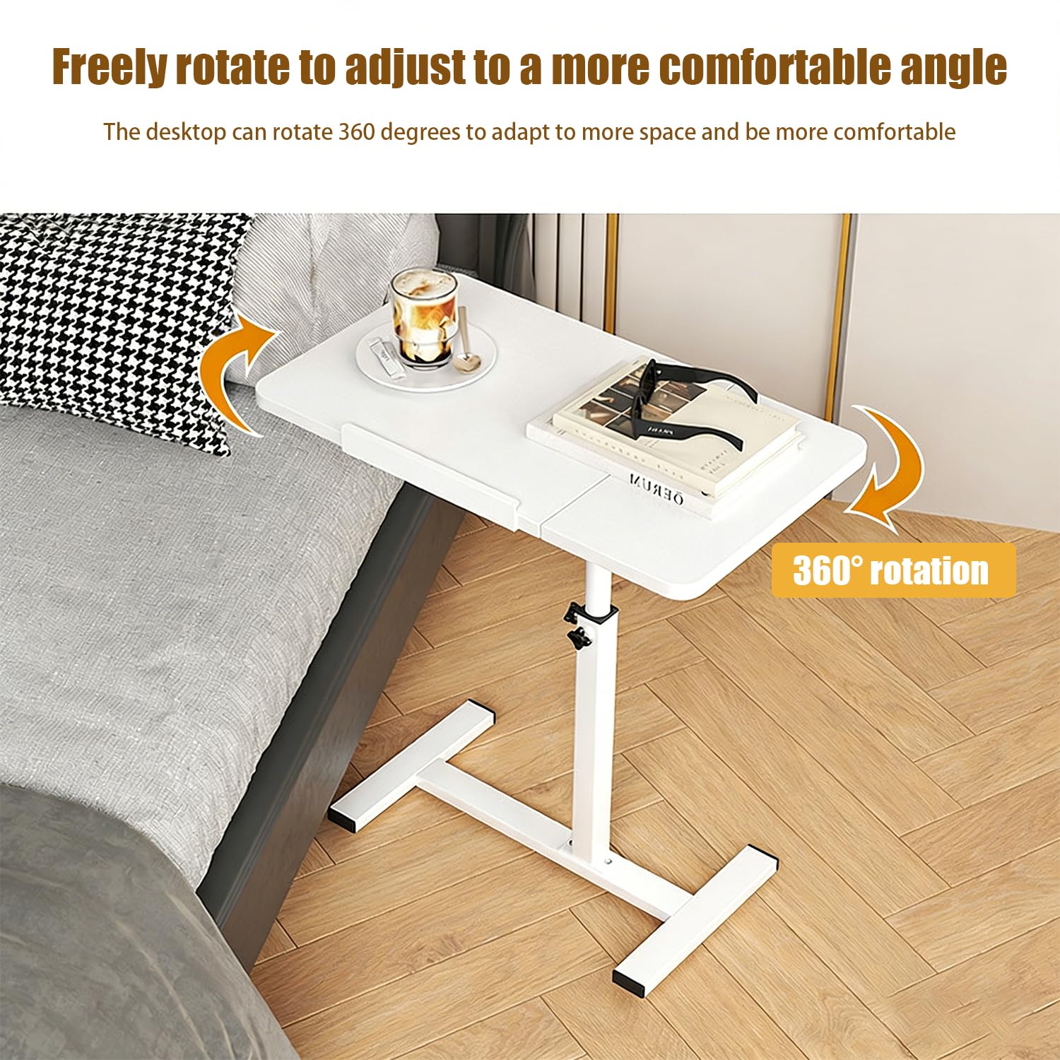 Tavolino Servitore Letto,Tavolo Per Letto Regolabile Con Ruote Nascoste, 60x40 Cm, Adatto Per Scrivania, Divano o Letto, Supporto Per Laptop Con Altezza e Angolo Regolabili, Bianco