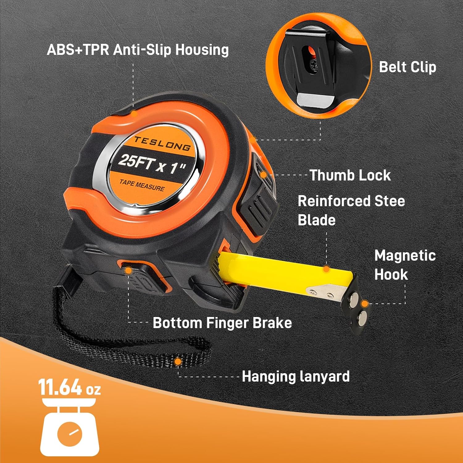 Teslong 3 Pack 25 ft Tape Measure, Retractable Magnetic Measuring Tape, 1/8 Fractions Easy Read Measuring Tape, Self-Locking Tape Measurer with Accuracy 1/32, Magnetic Tip Hook and Belt Clip