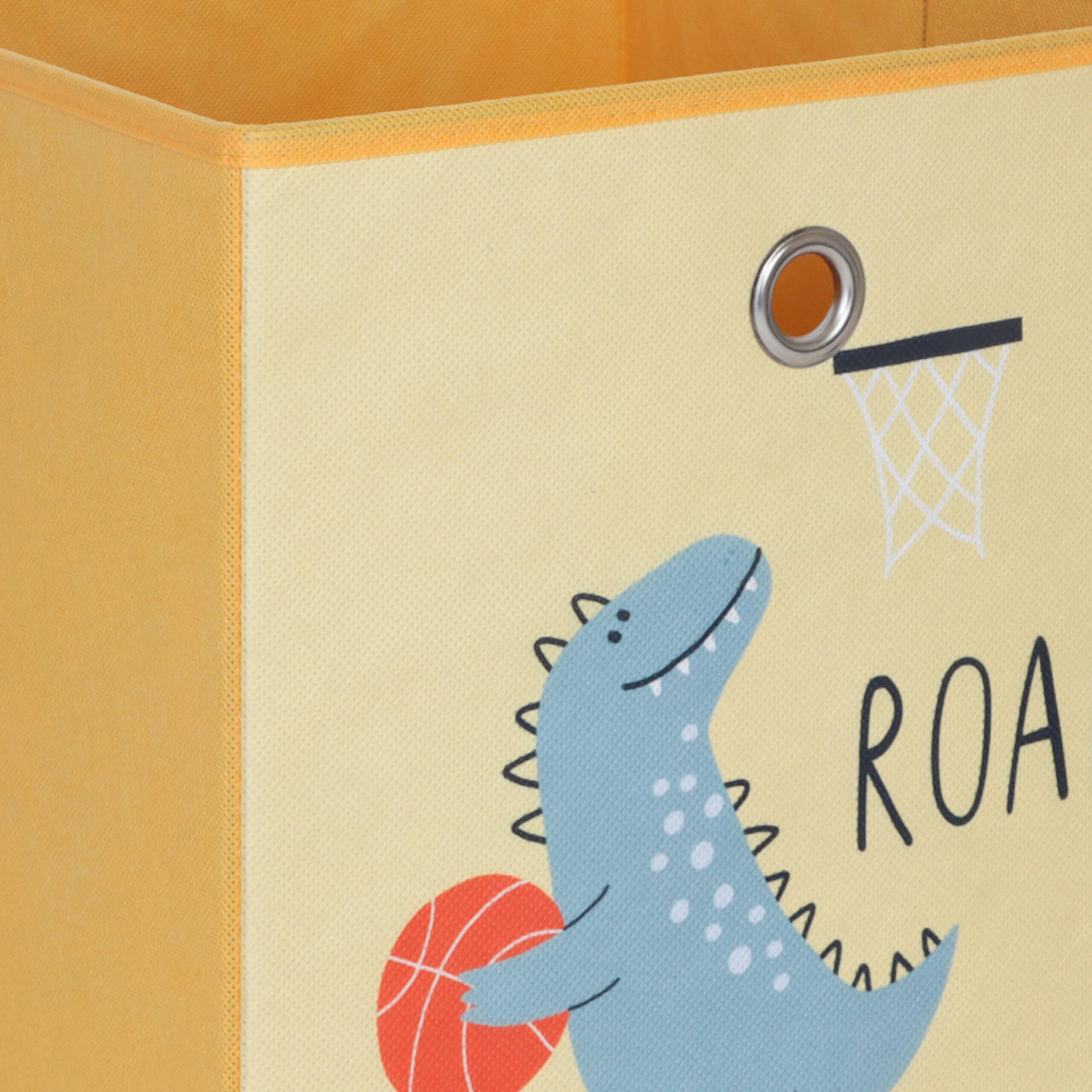 Relaxdays Set 3 Scatole per Bambini, Motivo Dinosauri, Pieghevoli per scaffali a cubo, HLP 30x30x30 cm, Tessuto colorato