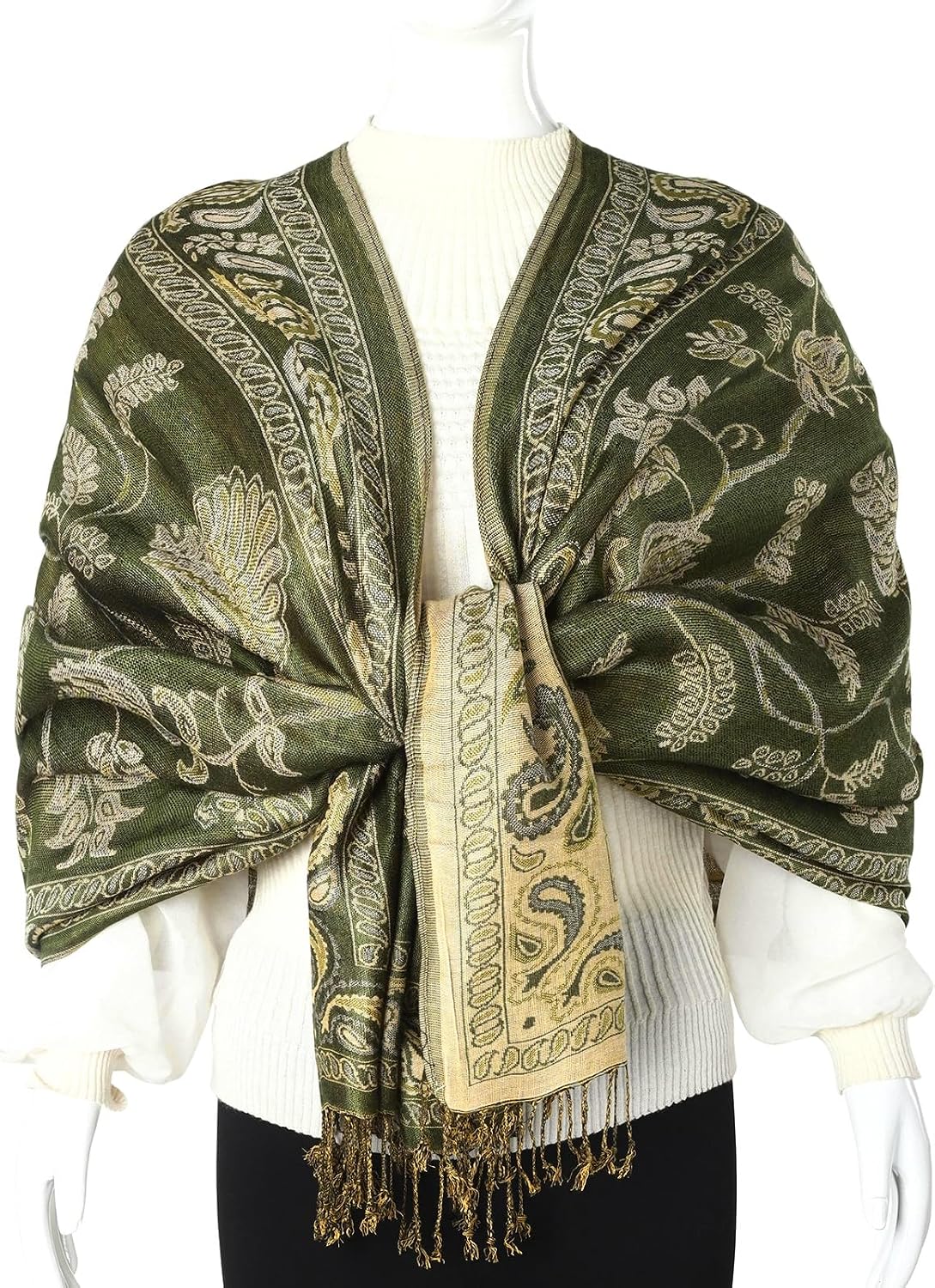 AUSEKALY Reversible Shawls Rave Scarf for Women Faux Pashmina Wrap Soft Silky Men Scarves All Seasons