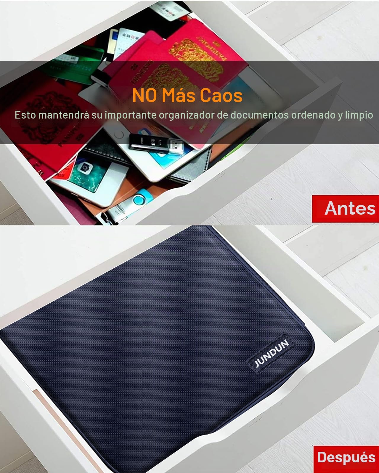 JUNDUN Organizador de documentos, portadocumentos ignífugo con cerradura, caja de almacenamiento de 7 compartimentos, organizador de archivos, portadocumentos portátil para documentos importantes