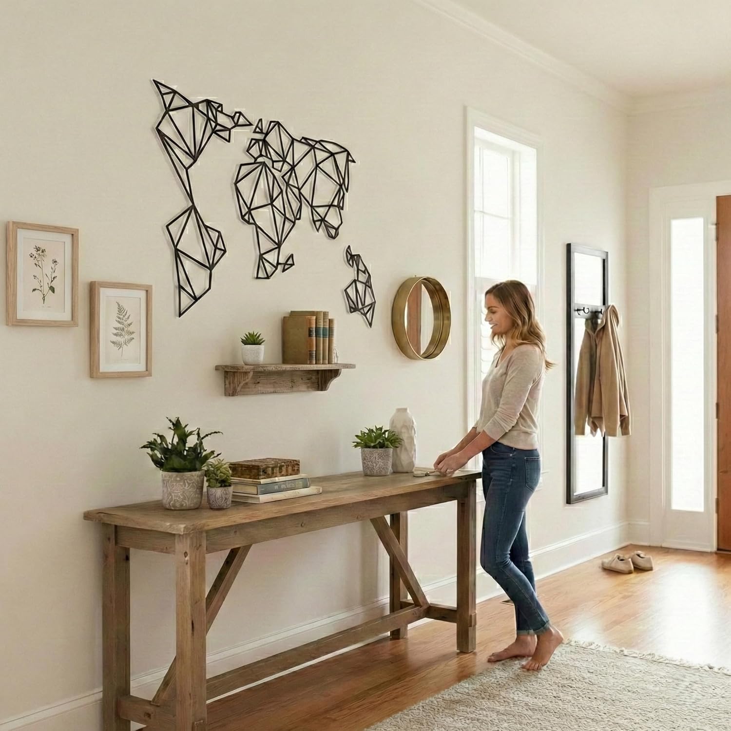 DEKADRON World Map Wall Art - Geometric World Map - 3D Wall Silhouette Metal Wall Decor Home Office Decoration Bedroom Living Room Decor Sculpture (59" W x 34" H / 150x86cm)