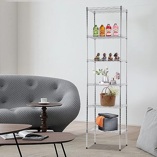 Vista 165 de FDW - Estantería metálica : 6 estantes de alambre de acero resistente ajustables, con ruedas, 48 pulgadas (L) x 18 pulgadas (An) x 76 pulgadas (A)