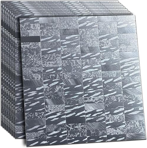 XUANINY Azulejos autoadhesivos para pared de cocina, 10 hojas (11.33 x 11.92 pulgadas por hoja, paquete de 10 unidades) (plateado 10)