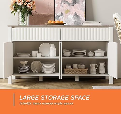 Miniatura 6 de WAMPAT Soporte de TV blanco para TV de 65 pulgadas, moderno centro de entretenimiento con estantes ajustables y cajones deslizantes, mesa consola