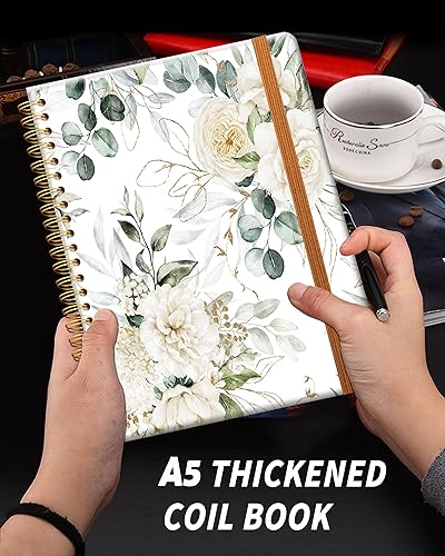 Miniatura 2 de Cuaderno de escritura en espiral a rayas, diario universitario forrado de tapa dura A5 para mujeres y niñas, hojas verdes, encuadernación fuerte de