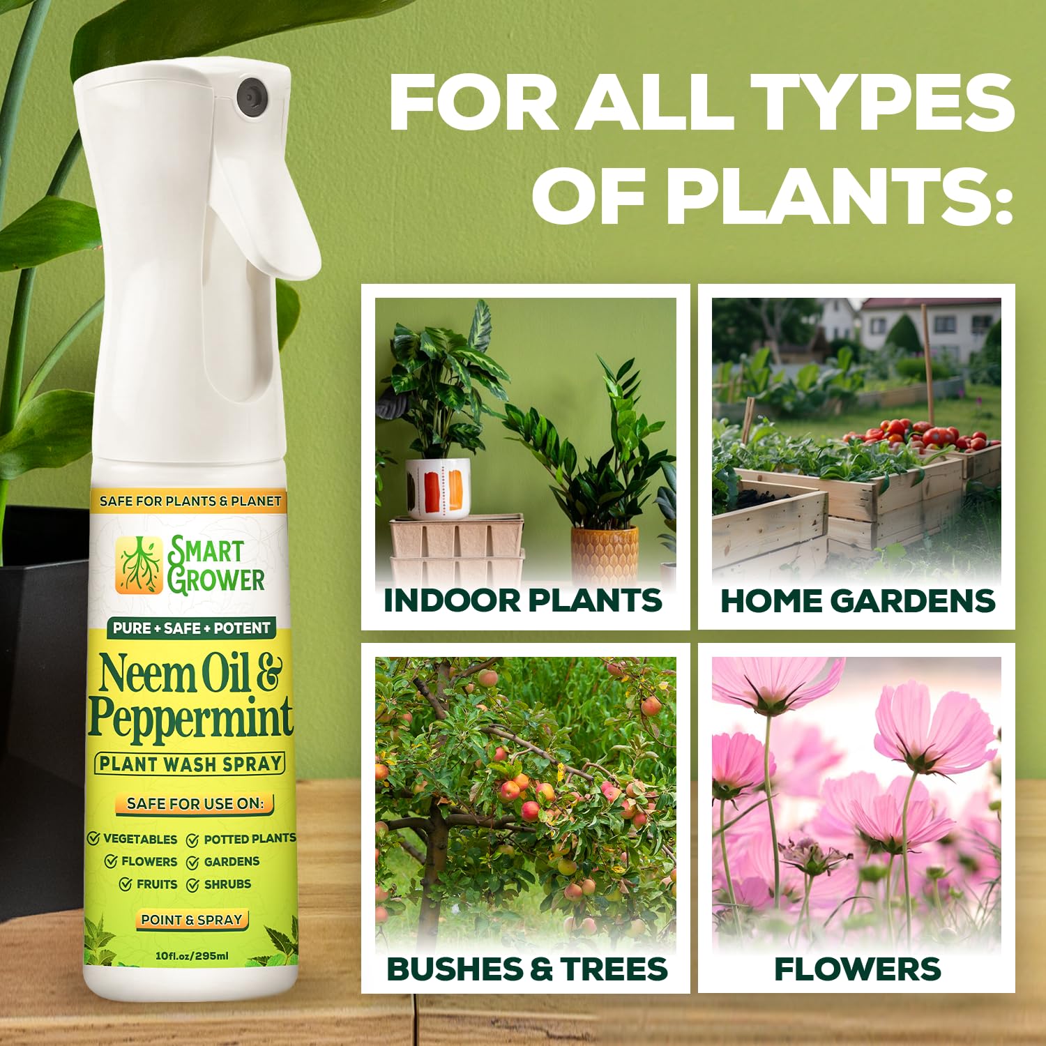 Spray de aceite de neem para plantas con aceite de menta, paquete combo recargable de niebla fina de 283,5 g + relleno concentrado de 113,4 g - Hecho 6 botellas, lavado natural para plantas