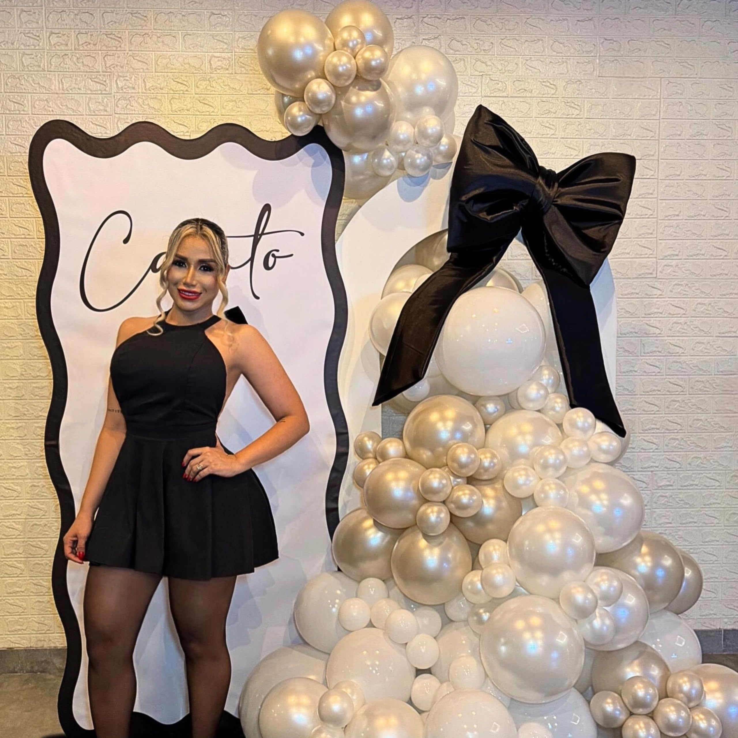 White Balloons Garland Arch Kit,120Pcs Pearl Sand White and Double Stuffed Balloons Garland Different Sizes for Girl Women Birthday Bridal Baby Shower Wedding Party Bachelorette Decorations