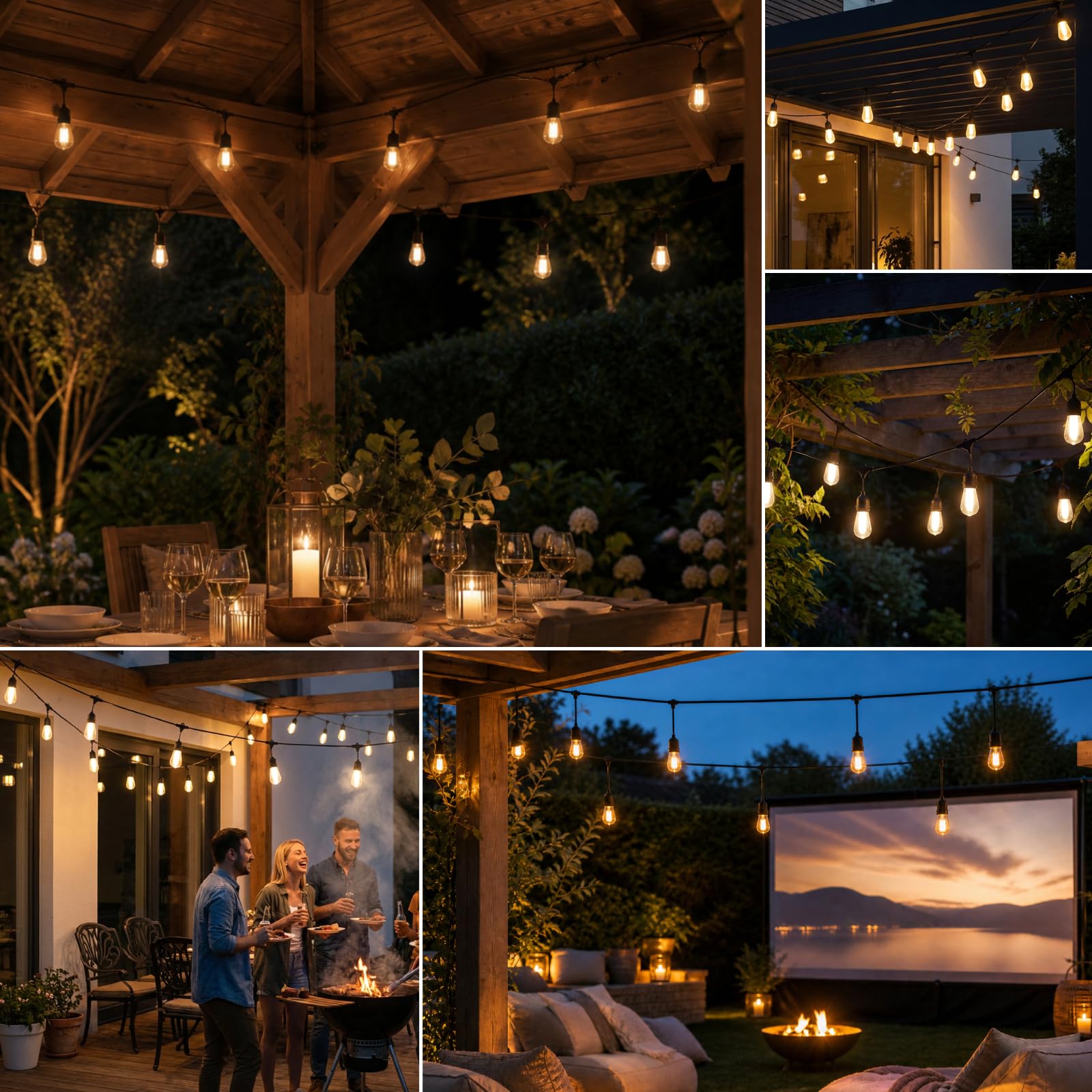 Lumiled Solar Lichterkette Außen Outdoor 15m 15 LED Glühbirnen Flammeneffekt Garten Lichterketten IP65 Wasserdicht 2in1 mit Solarpanel Strom Fernbedienung Beleuchtung Terrasse Balkon Warmweiß Dimmbar