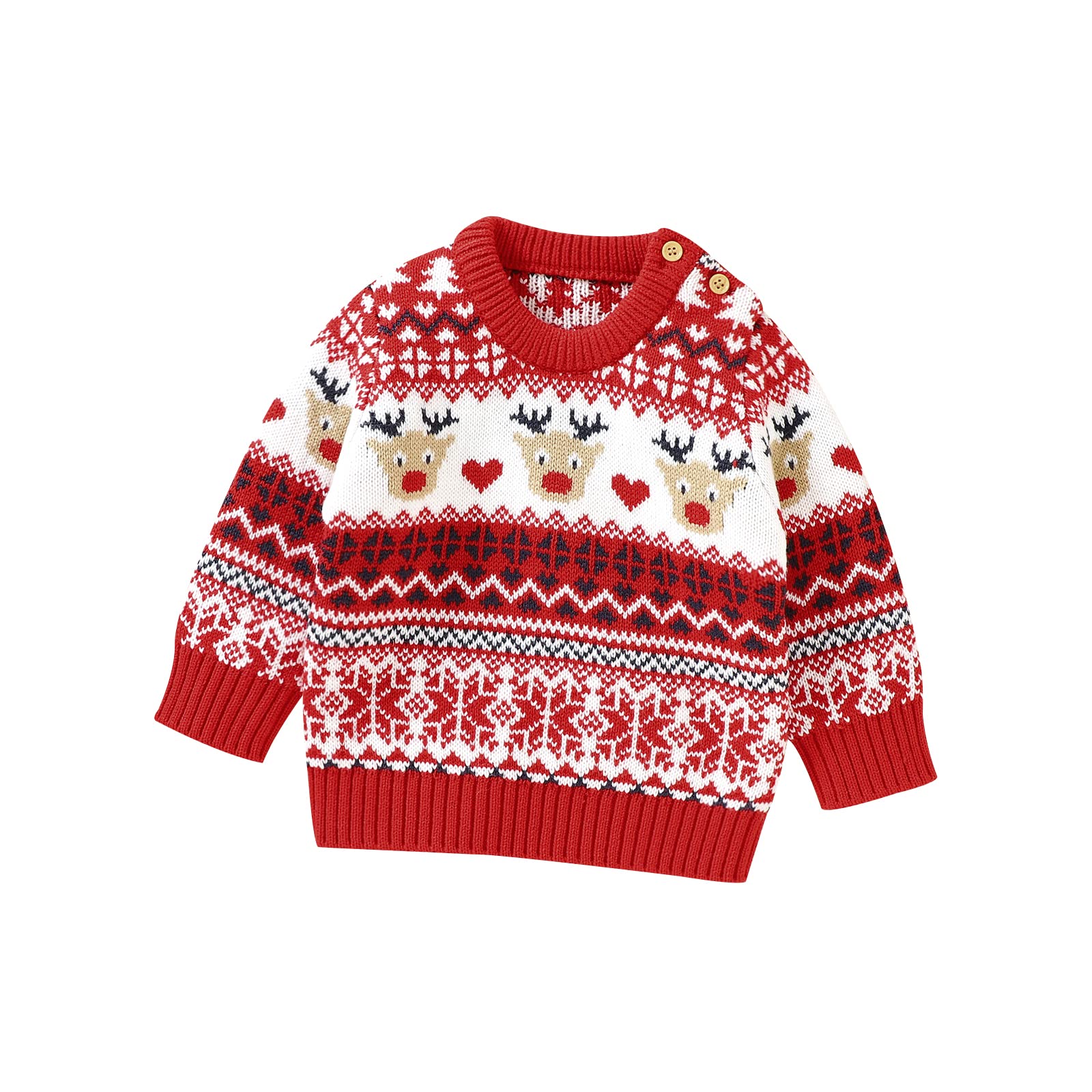 Hadetoto Women's Red-Top Baby Christmas Rompers Newborn Knitted Girls Boys Onesies Warm Sweater Jumpsuit Outfits (Uk, Age, 18 Months, 24 Months, )