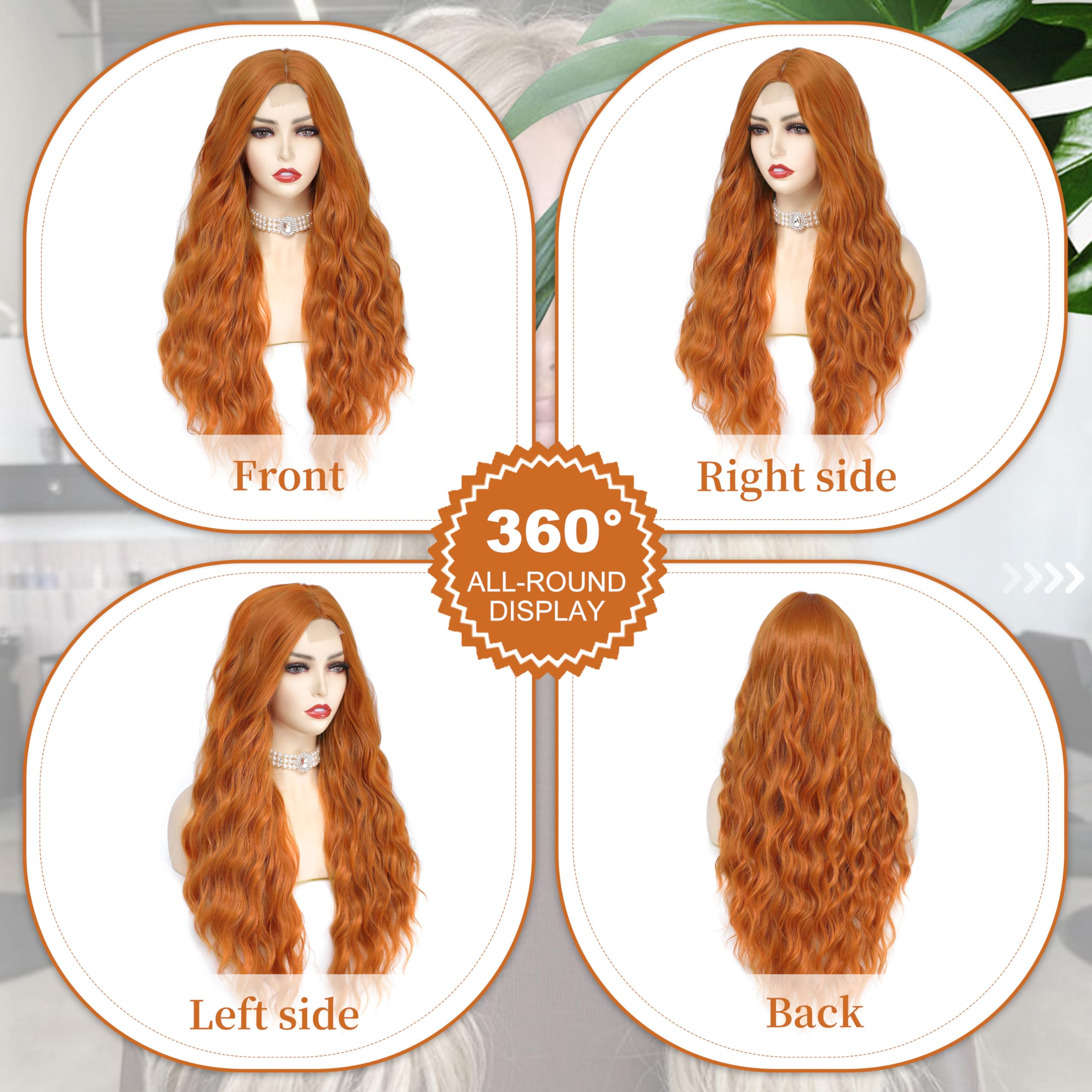 BUPPLER Cosplay Long Amber Orange Wig 28 Inch Middle Part Synthetic Wig Realistic Gifts Party Wigs for Women Daily Use Colorful Wigs (Amber Orange) - Image 4