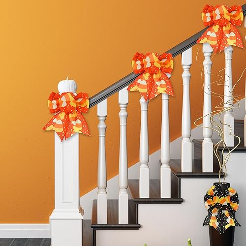 Miniatura 6 de Cinta decorativa de Halloween con borde con alambre de 20 yardas, cinta decorativa de maíz de caramelo, naranja y negro, cinta de tela para