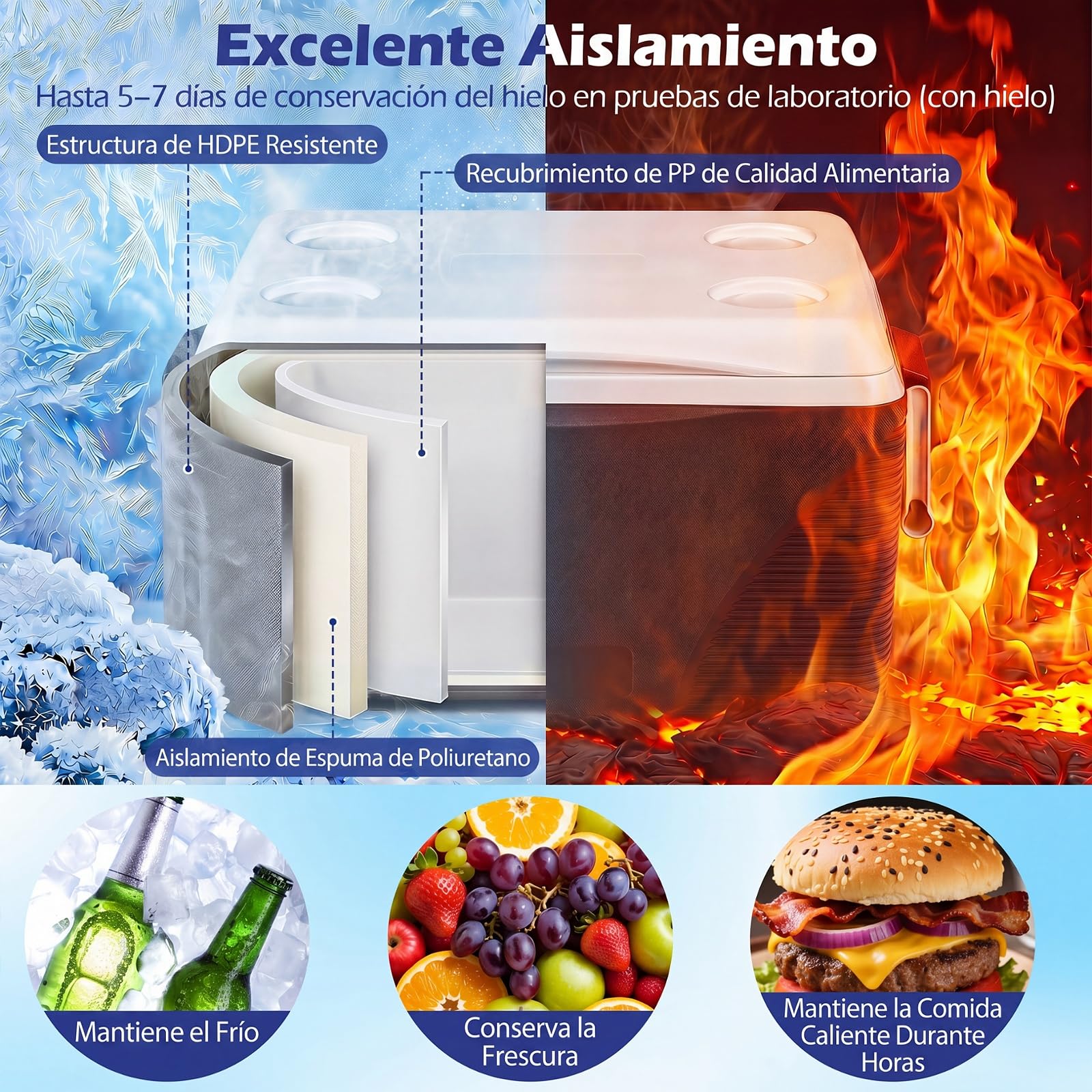COSTWAY Nevera Portátil de 41 L, Nevera Camping Rígida con Asas Laterales y 4 Portavasos, Refrigerador Portátil Grande con Interior de PP, Relleno de Espuma PU para Acampadas Pesca Picnic