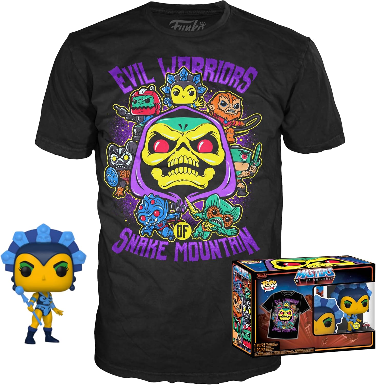 Funko Pop! & Tee: Motu - Evil Lyn - Glow in The Dark - Medium - Masters of The Universe - T-Shirt - Clothes with Collectable Vinyl Figure - Gift Idea - Toys and Short Sleeve Top for Adults Unisex Men