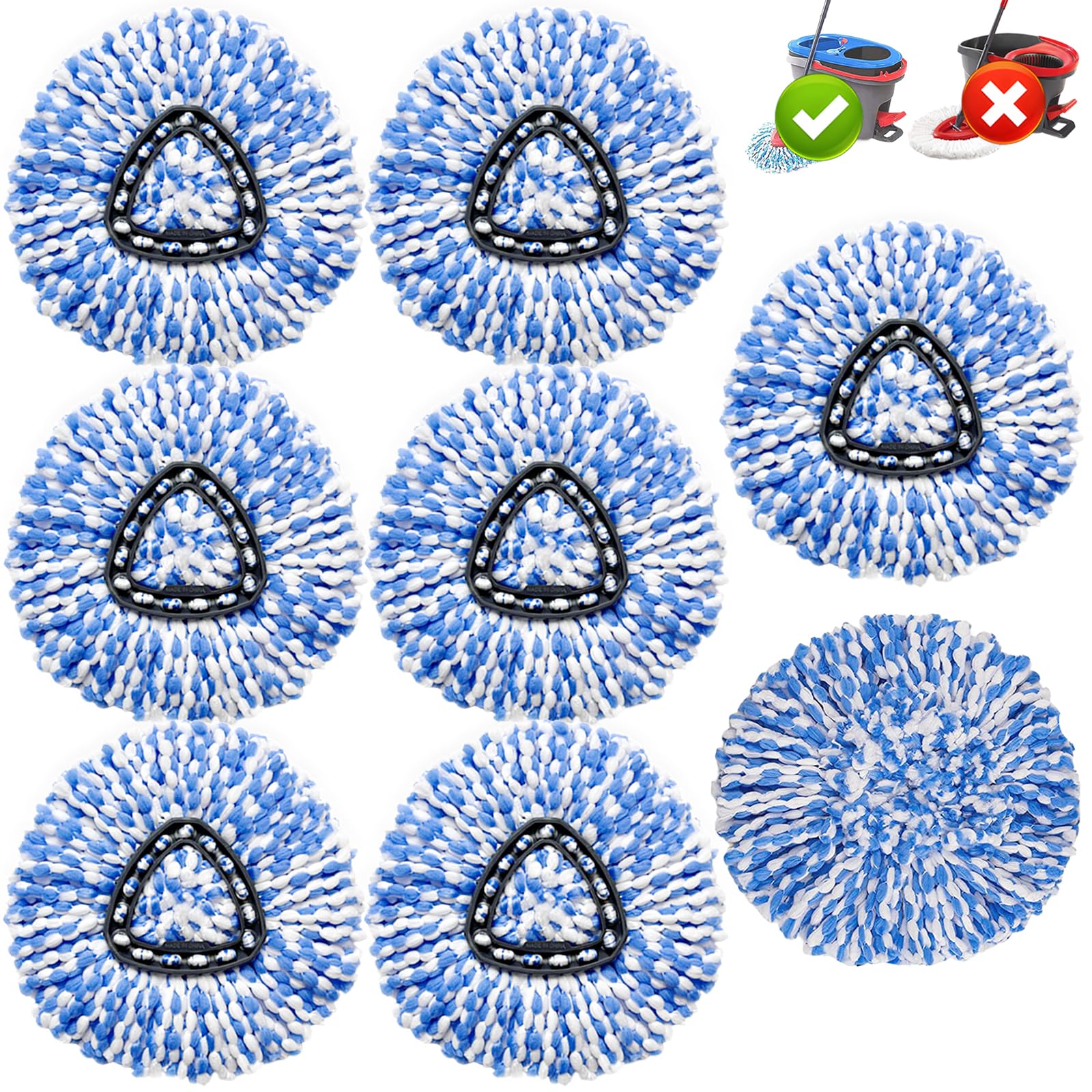 8 Pack Spin Mop Replacement Heads,100% Microfiber Spin Mop Refill Head,360° Spinning Mop Replace Head for Floor Cleaning, Only Fit for RinseClean 2-