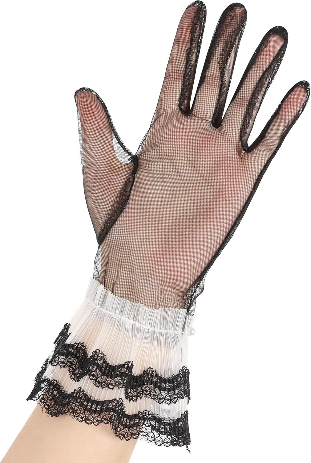 Women's Short Lace Floral Gloves Sheer Mesh Tulle Wrist Length Wedding Bridal Opera Tea Party Gloves - Image 3