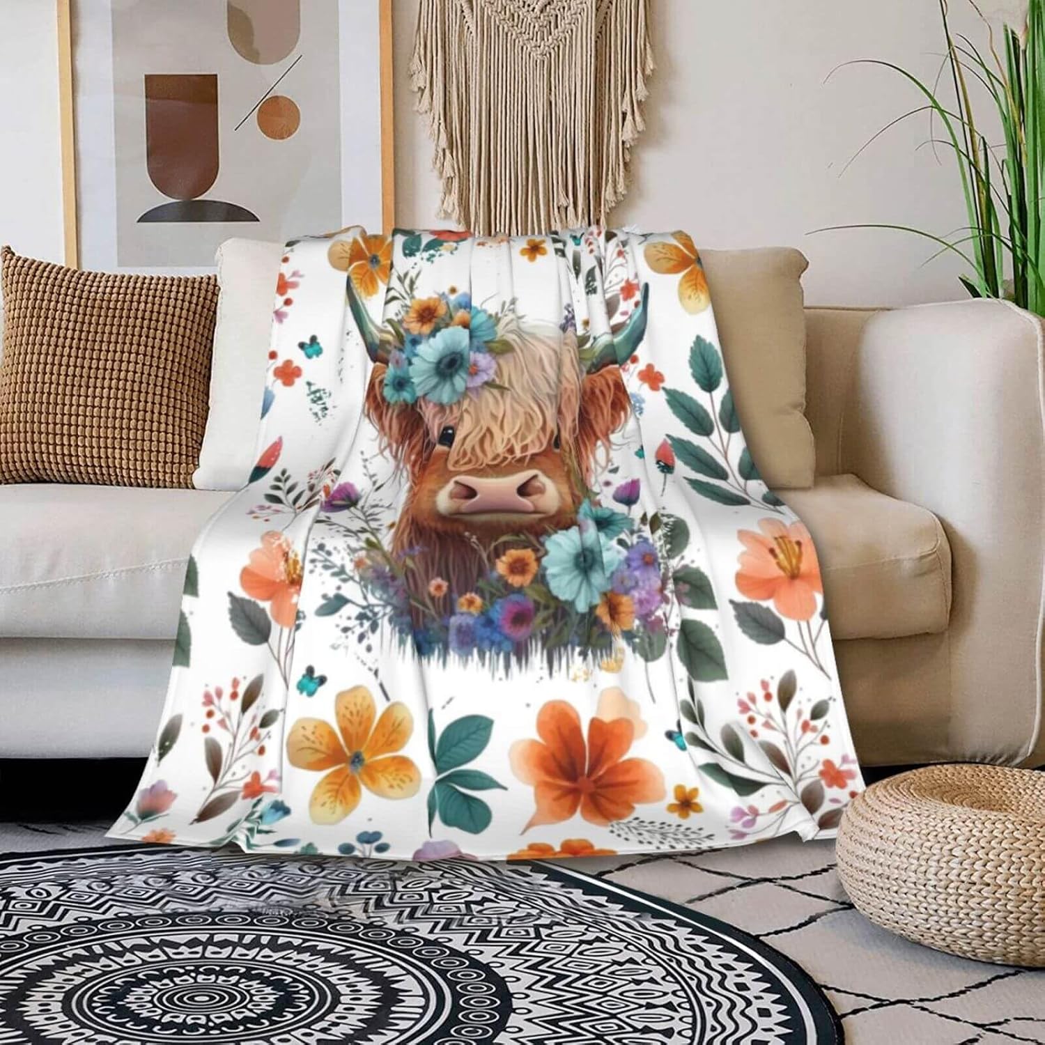 Highland Cow Blanket, 40"x50" Flannel Cute Highland Cow Themed White Throw, Soft Nap Throw Blanket for Home Boys Girls Women - Image 7