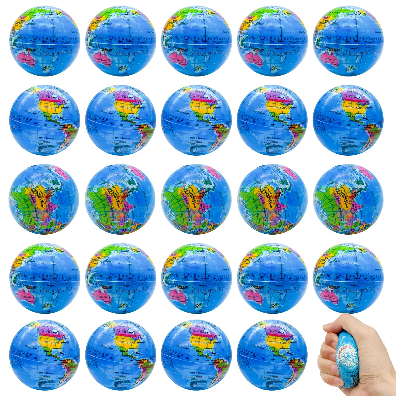 30PCS Globe Stress Ball,2.5Inch Earth Bouncy Ball, Foam Squeeze Balls,Earth Stress Balls Toy for Finger Toy School Supplies Adult Kids Children Party Favors Exchange Gifts