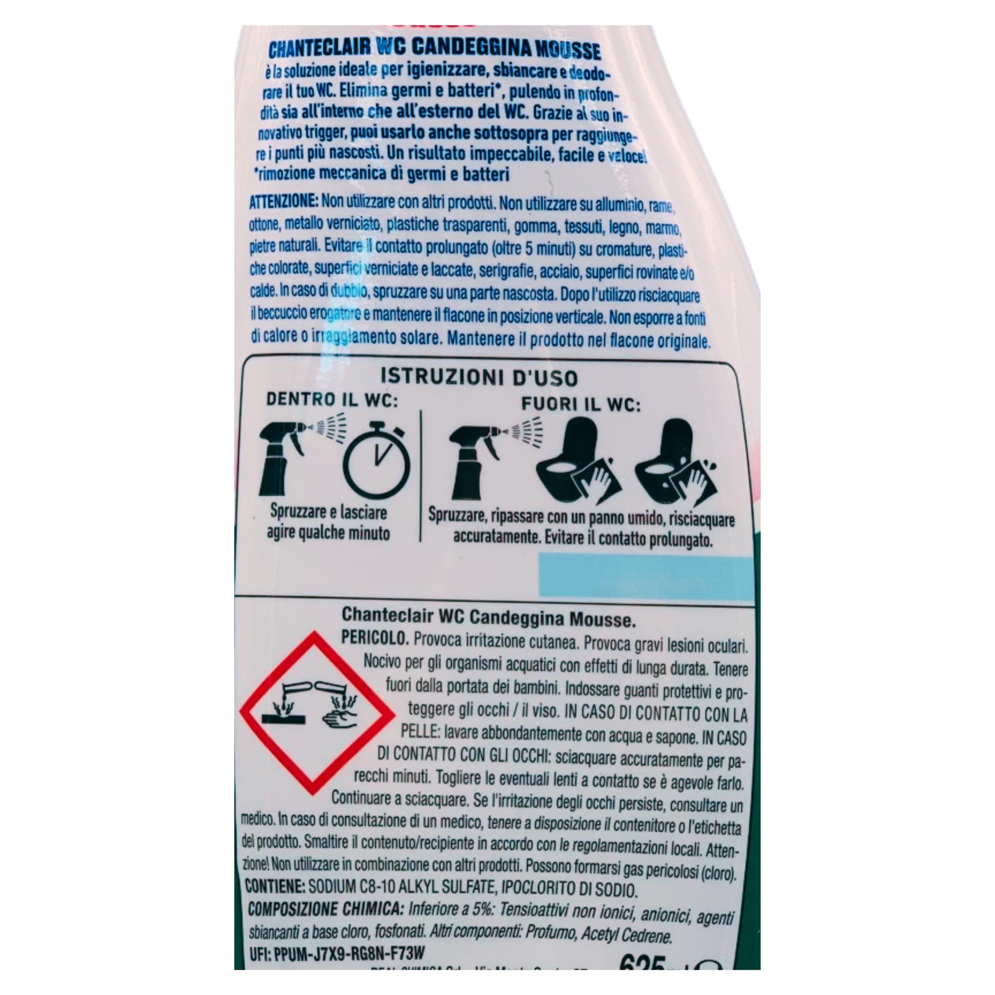 Spray WC Candeggina Mousse, Deterge e Rimuove Germi e Batteri. Pulisce e Igienizza, Funziona Anche Sottosopra, Forza & Igiene 625ml (4 Spray)
