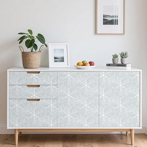 Miniatura 2 de Livelynine Papel tapiz abstracto geométrico para despegar y pegar, diseño moderno de rayas azules y blancas, rollos de papel tapiz prepegado a rayas