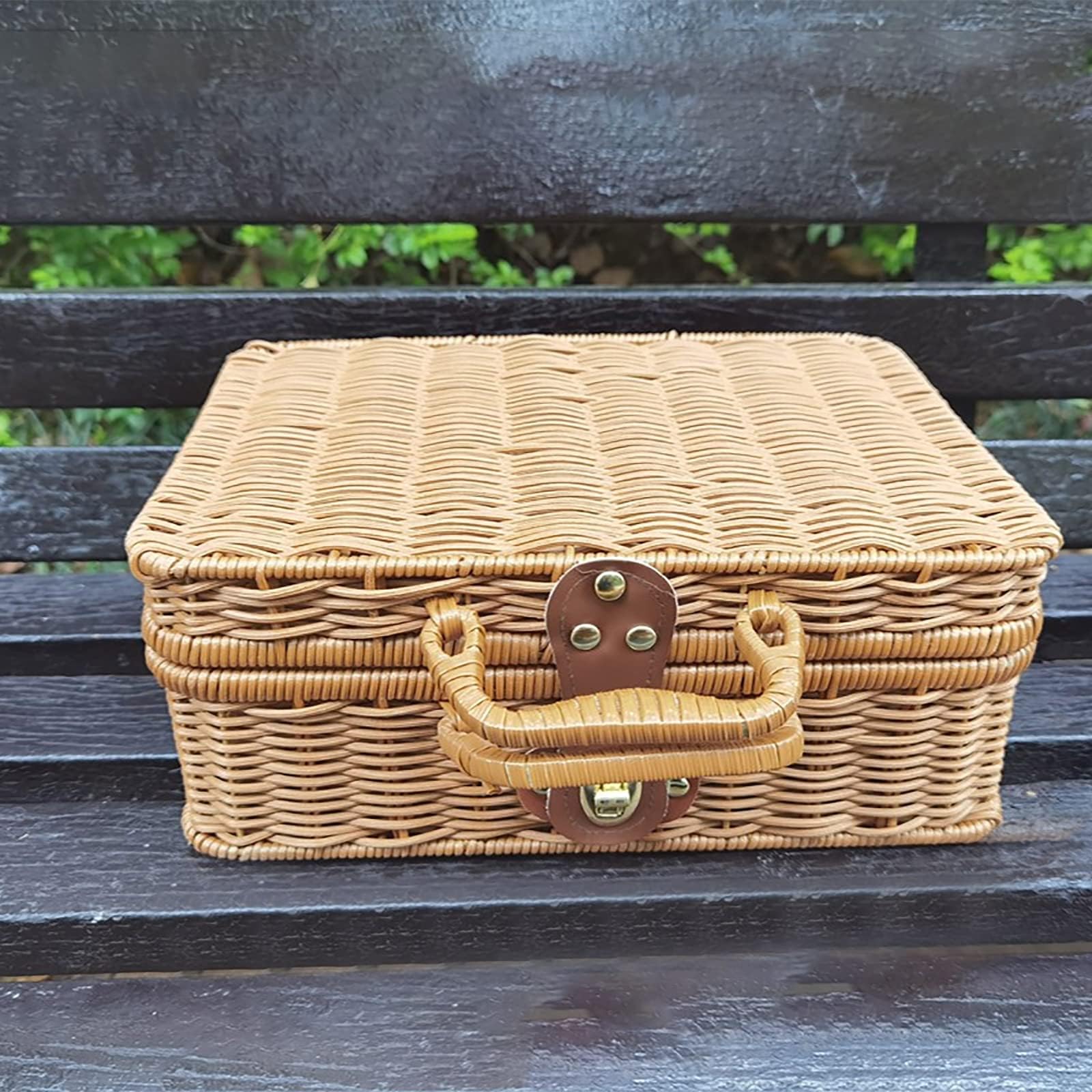 YARNOW Imitation Rattan Suitcase Picnic Basket with Lid