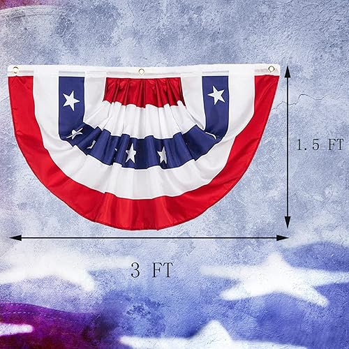Miniatura 2 de Bandera plisada para abanico, paquete de 2 banderines de Estados Unidos, bandera patriótica de medio abanico con estrellas y rayas para decoración