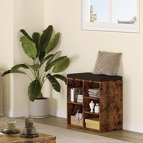 Miniatura 4 de coucheta Banco de almacenamiento de zapatos con cojín, armario de zapatos con asiento cúbico, banco pequeño con estante ajustable de 3 niveles para