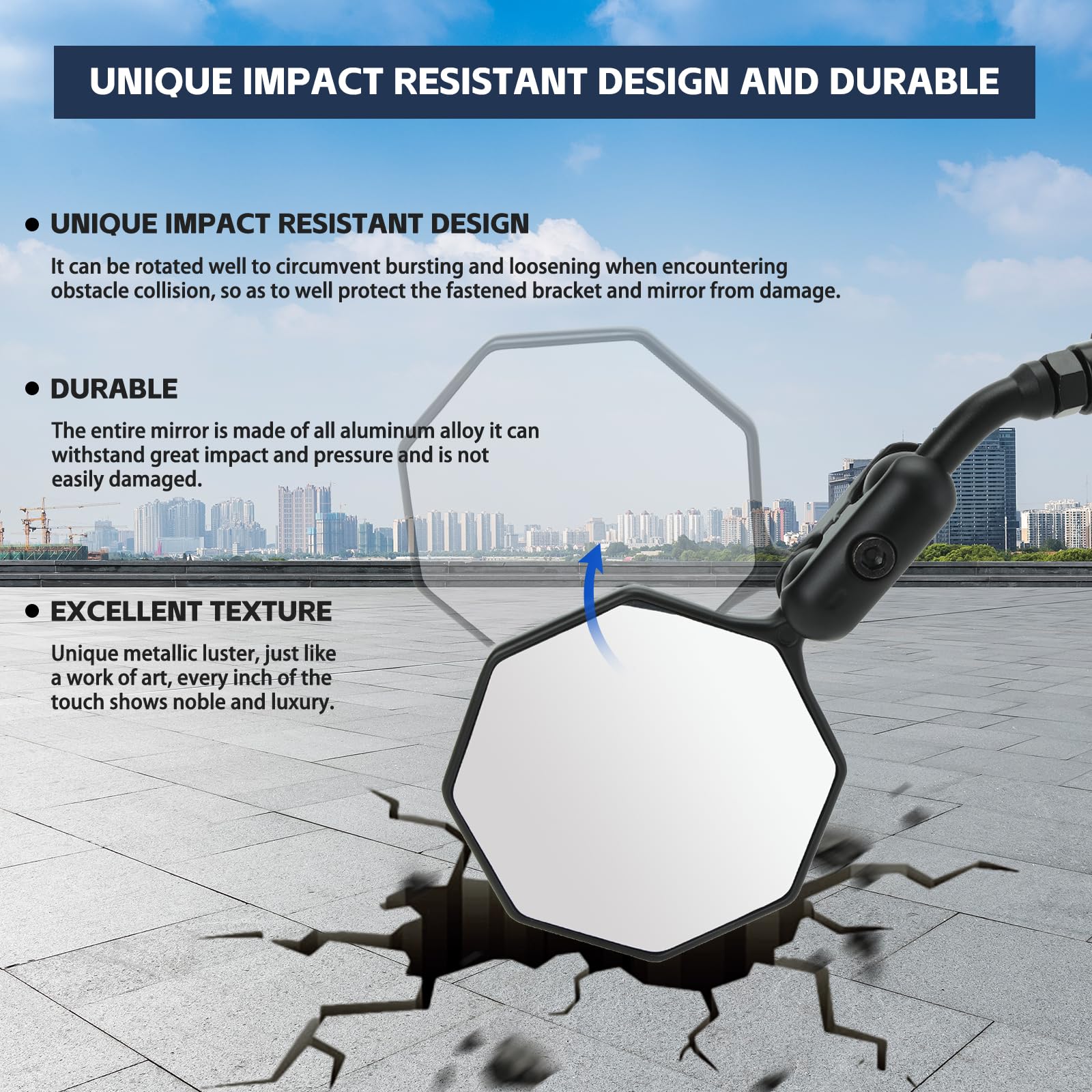 Bike Mirror, 1 pcs Bike Mirror Handlebar Mount,HD,360° Adjusted Bike Rear View Mirror, Anti-impact/explosion/glare, Fits for Mountain Bikes,E-bike, Bicycle,Scooter,Left/Right Universal