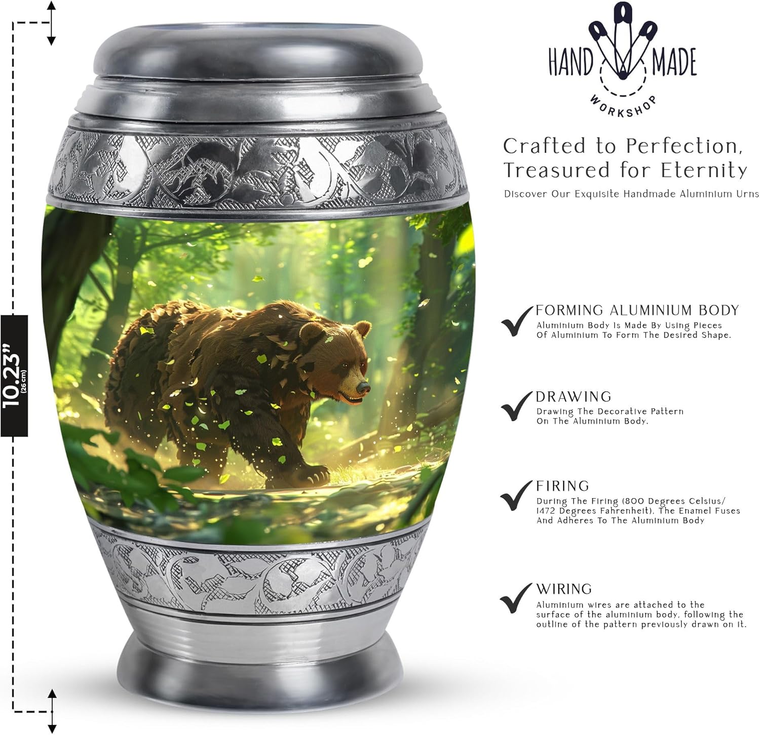 Bear Urn - Burial Urns for Adult Human Ashes - Cremation Urns Adult - Human Cremation Urns - Adult Urns for Human Ashes Women - (10 inch Pack of 1)