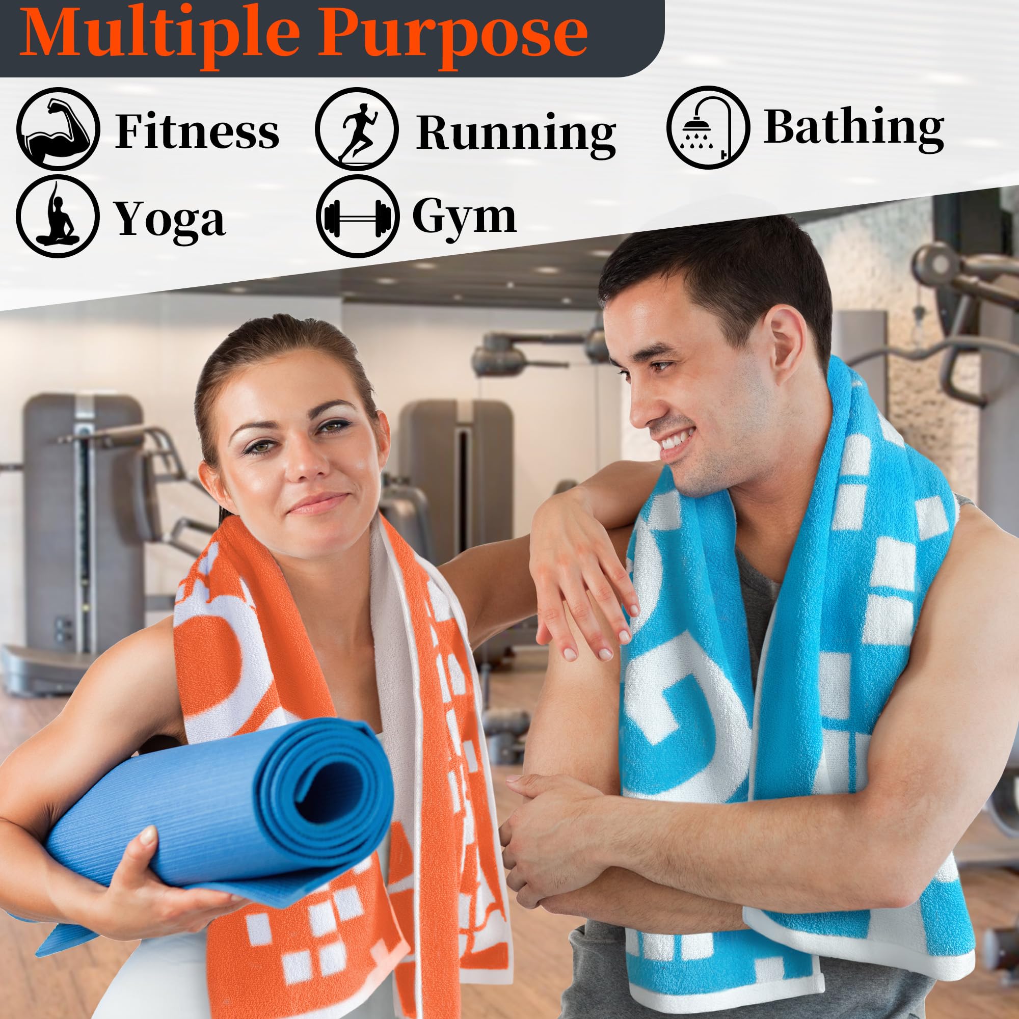Toallas de entrenamiento para gimnasio (3 piezas, 14 x 44 pulgadas), 100% algodón, transpirable, suave y absorbente, toalla de sudor para hombres y mujeres, toalla de mano deportiva para yoga, ducha,