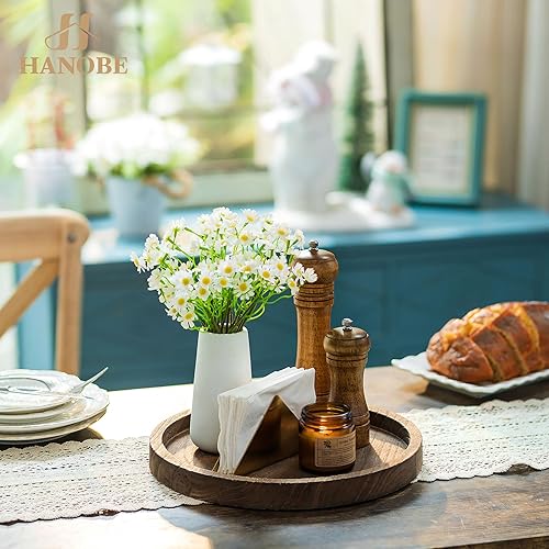 Miniatura 3 de Hanobe Bandeja decorativa de madera para servir plato de madera redondo rústico para decoración de centro de mesa, bandejas pequeñas para