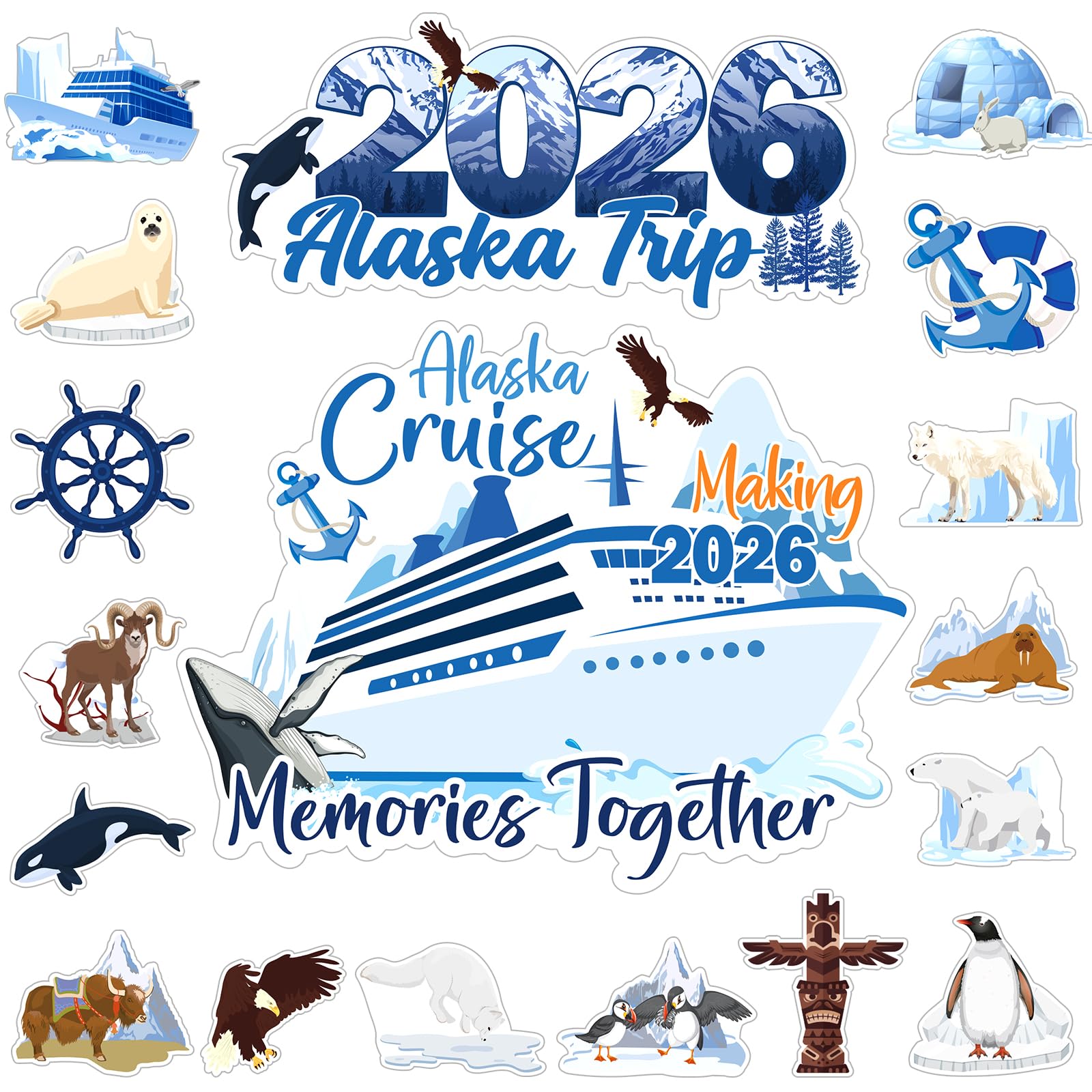 Photo 1 of 18 PCS Alaska Cruise Door Decorations Magnetic 2026 Alaskan Cruise Ship Door Magnets Funny Alaska Trip Cruise Magnetic Stickers Decals for Car Fridge Refrigerator Alaskan Carnival Cruise Ship Magnet