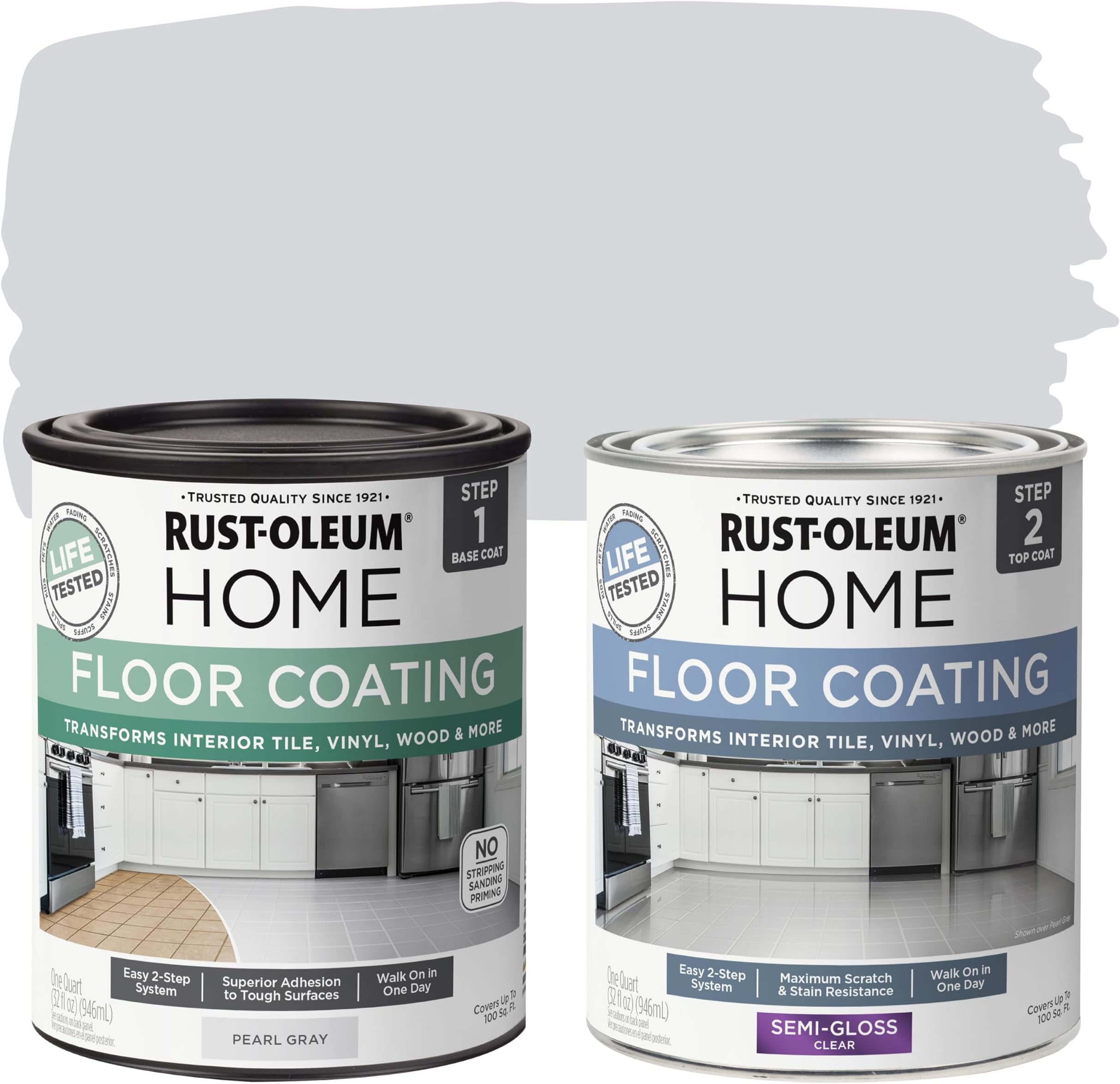Rust-Oleum 367601 Home Interior Floor Coating Kit, Semi-Gloss Pearl Gray