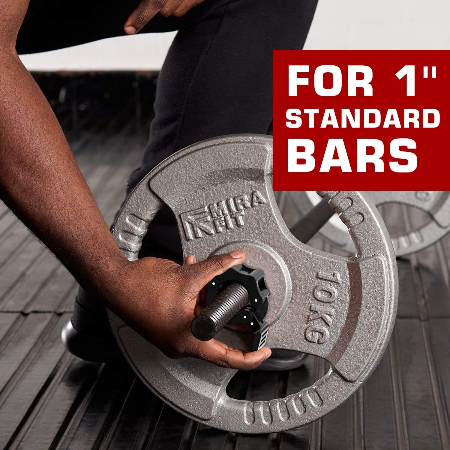 MoKo Gym Clamp Collars, Exercise-Collars Pair of Locking Weight Clips Quick Release 1 Inch Diameter Standard Bar Locks Clamps for Workout Weightlifting Strength Training Bodybuilding, Black 2