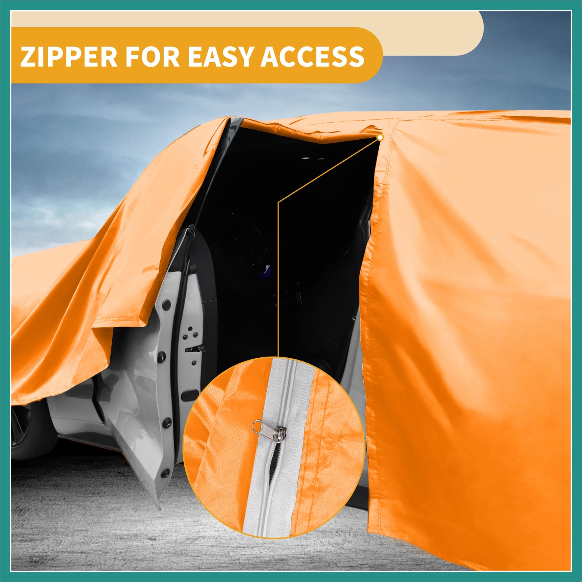 ATOCOVER Car Cover Waterproof All Weather Automotive Outdoor Anti-UV Full Exterior Cover for Acura Integra 210D-PU Orange with — view 6