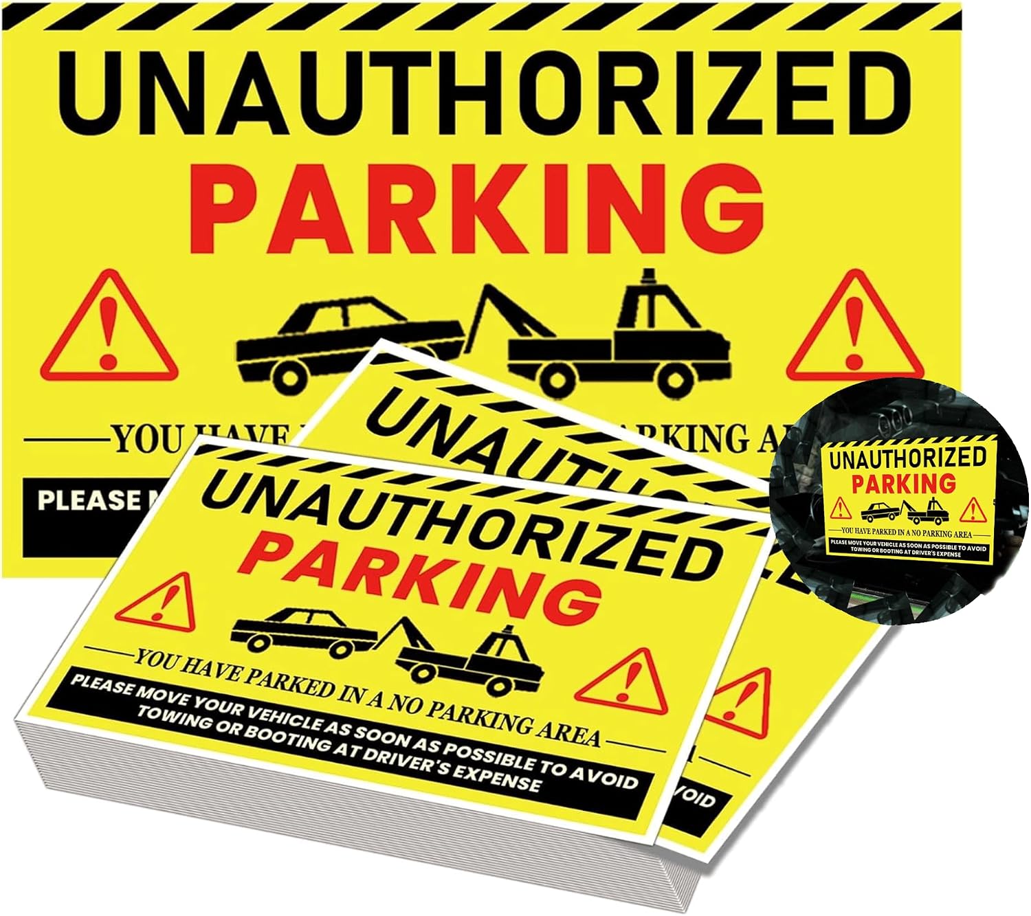 100 Pack Parking Violation Stickers Notice Parking Tickets No Parking Sticker-Hard to Remove -Bad Parking Labels Tow Warning You are Illegally Parked Multi Reasons for Car Window 5 x 8 Inch