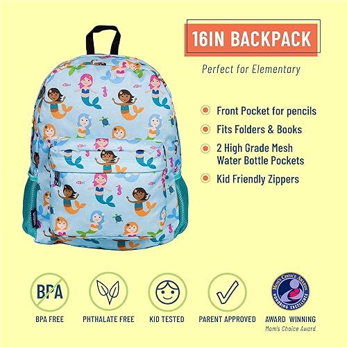 Miniatura 4 de Wildkin Paquete de mochila de 16 pulgadas con botella de agua reutilizable de acero de 14 onzas (sirenas)