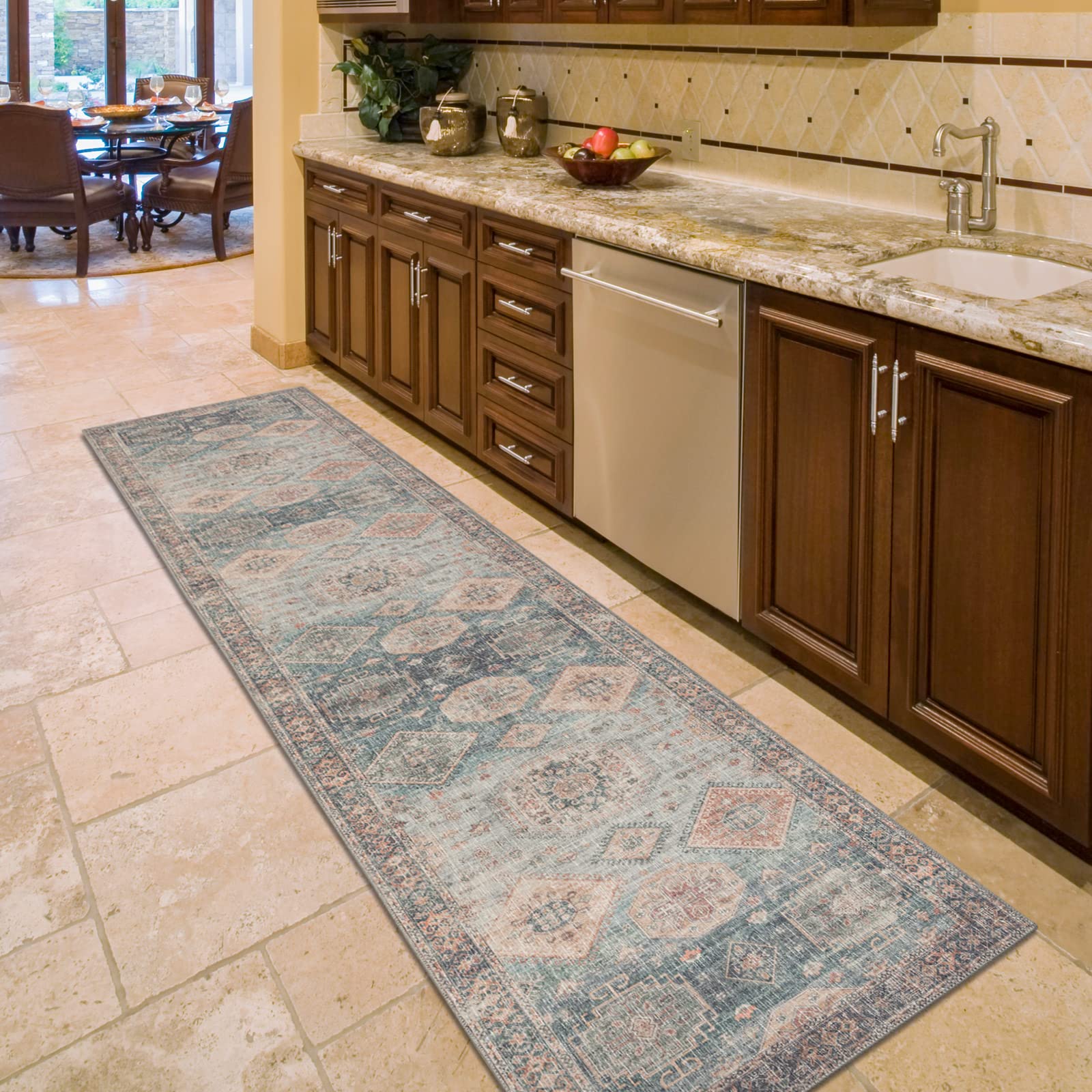 DECOMALL SHMILY Vintage Medallion Area Rugs Traditional Carpet (2.5' x 12', Blue)