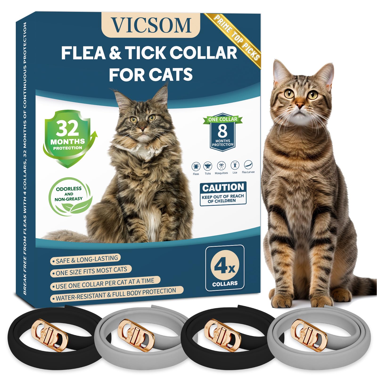 VICSOM 4 Pack Flea Collar