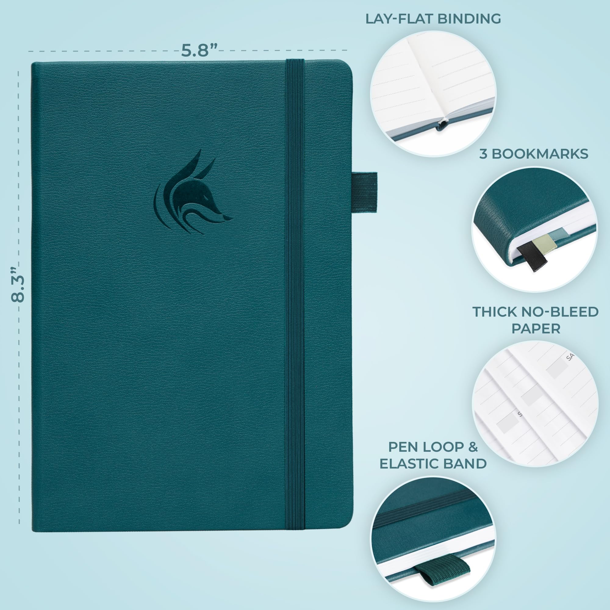 Clever Fox Calendario – Agenda settimanale e mensile non datata con fessure orarie, quaderno degli appuntamenti e organizer giornaliero, A5 (verde acqua scuro)