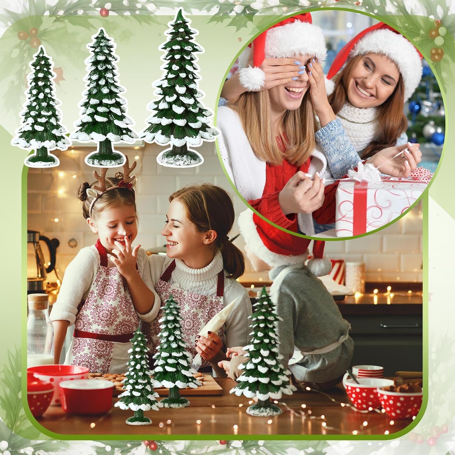 Shellwei 3 Pcs Christmas Tree Tabletop Decorations Winter Snow Resin Sign Ornament Tabletop White Resin Christmastree Centerpiece for Xmas Indoor Home Office Holiday Decoration