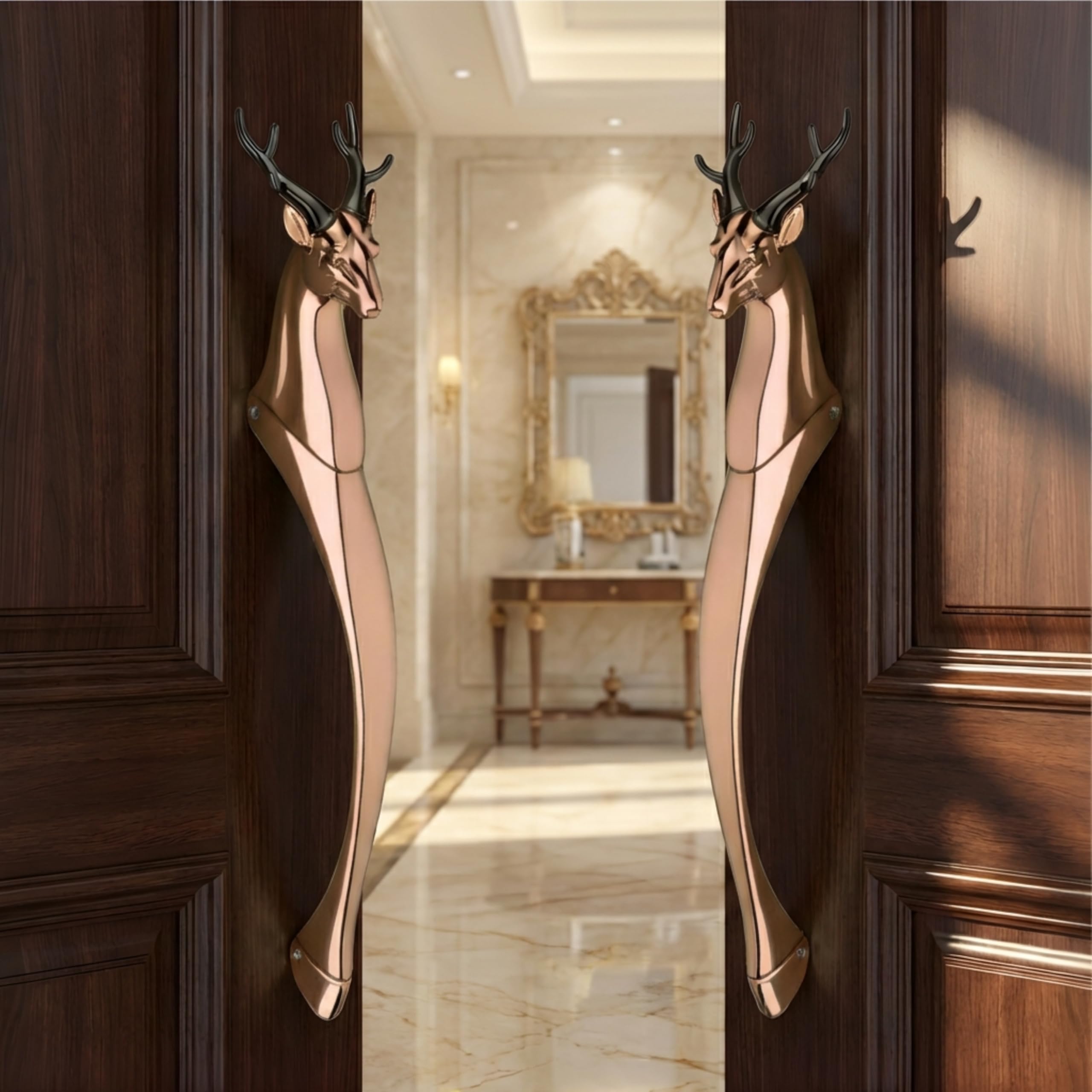 GLOXY ENTERPRISE 8 inch Deer Shape Door Handles for Main Door Handle Decorative Push & Pull Door Handle Knocker with Antique Look for Glass and Wooden Door (Rose Gold Finish, Pack of 1) — Amazon image 7