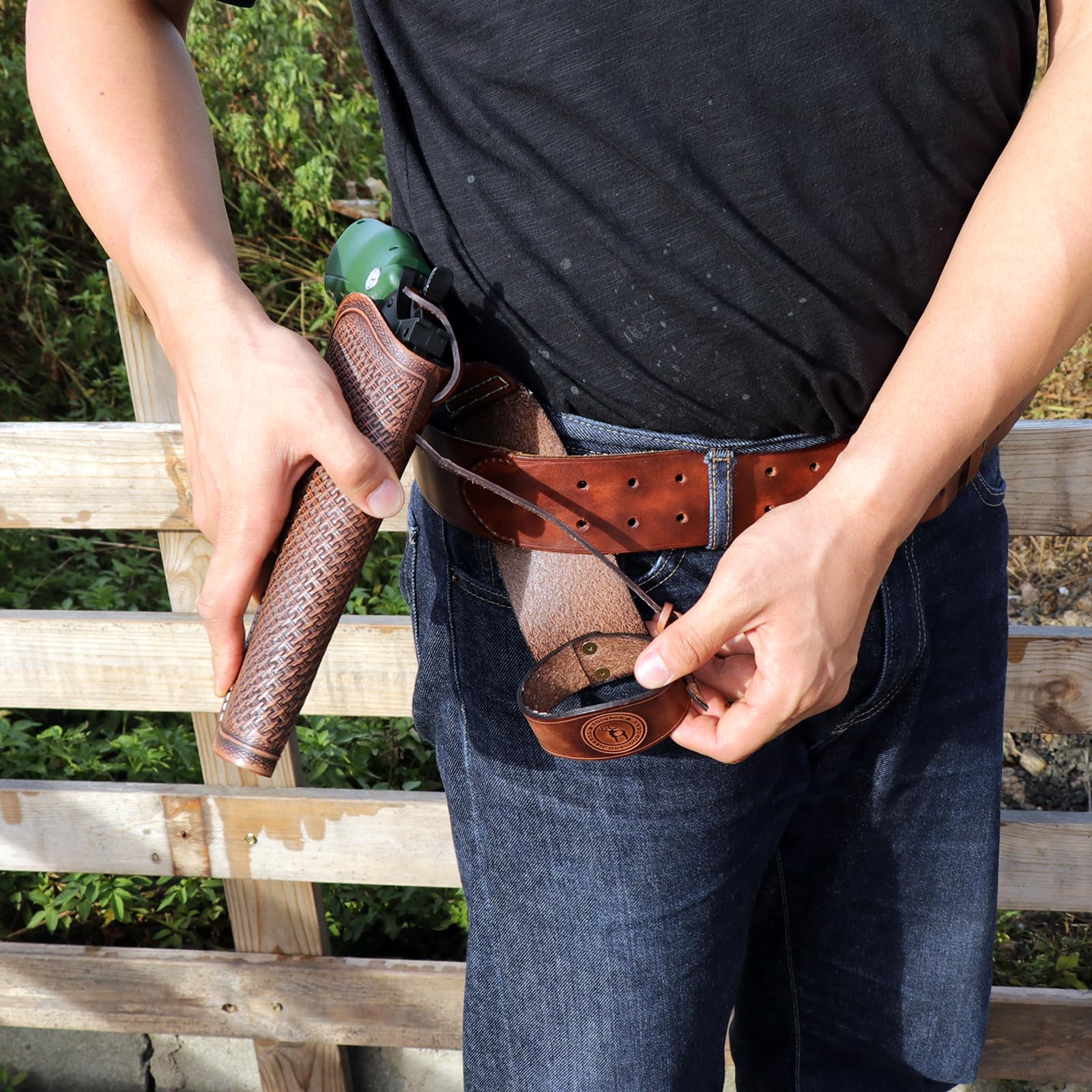 TOURBON - Funda de piel auténtica para pistola de vaquero occidental, funda para cinturón, revólver, bolsa de transporte para pistola