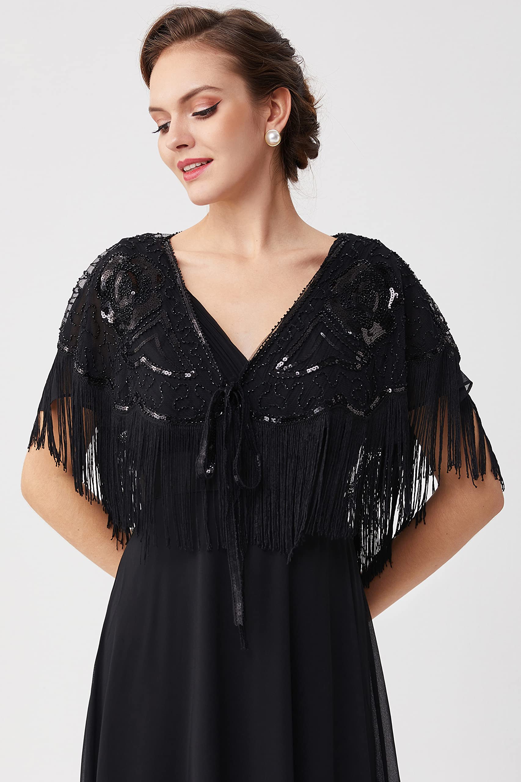 Coucoland Châle à Franges 1920s-pour Femme Cape Pailleté de Soirée Vintage Châle Art déco de Mariage Accessoires de Flapper Année 20