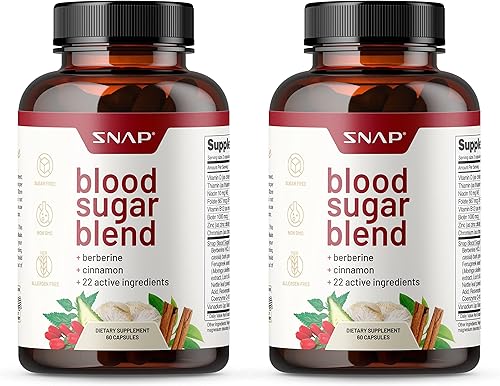 Snap Supplements Mezcla de azúcar en sangre suplemento de berberberina con canela cúrcuma orgánica ácido alfa lipoico zinc y otras hierbas naturales